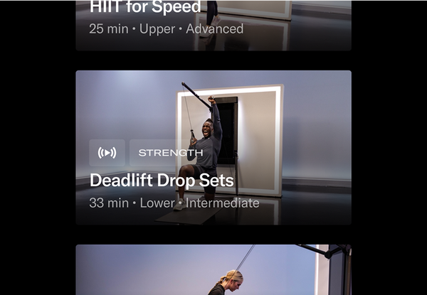 Screen capture of a fitness app with workout options displayed.