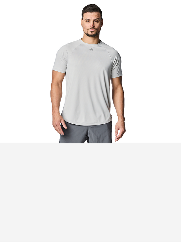 Front view of light grey men's Tonal Performance Shop lifestyle t-shirt