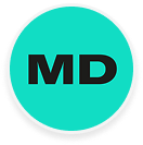 MD  letters on teal circle