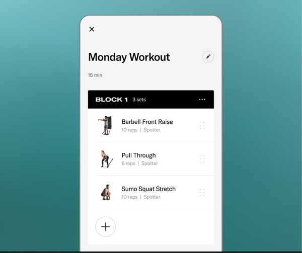 Smartphone UI showing Monday’s workout plan